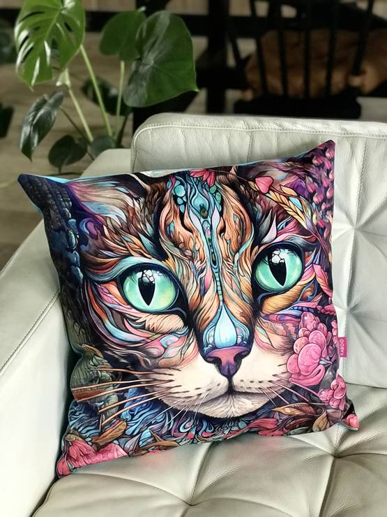 Tyyny vihreäsilmäinen kissa 45x45cm KABOO - Tuotteita omistajalle ja ratsastajalle - Kabootyyny44 - 1